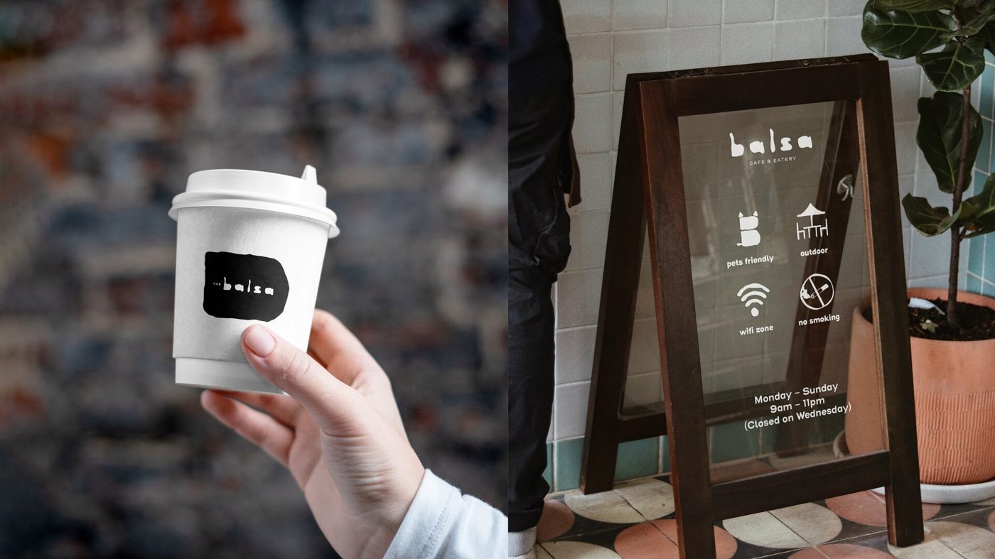 Balsa coffee cup and signboard